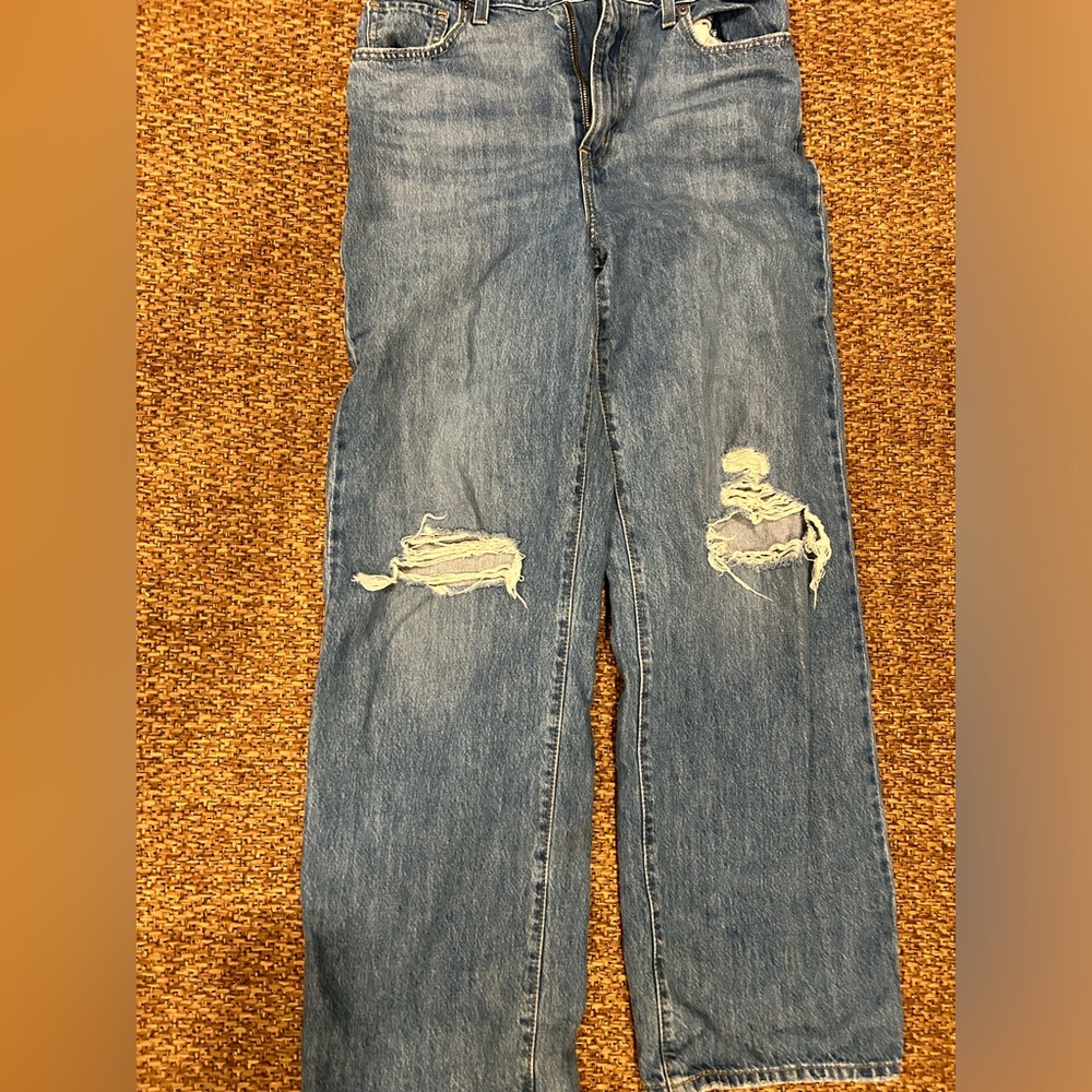 Levi’s light blue wide leg jeans.